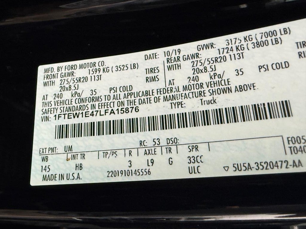 2020 Ford F-150 LARIAT 4WD SuperCrew 5.5' Box