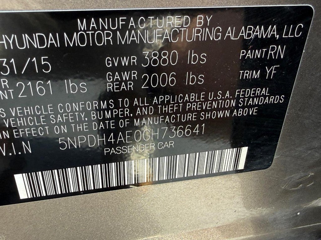 2016 Hyundai Elantra 4dr Sdn Auto Value Edition (Alabama Plant)